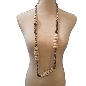 Unique Statement Necklace Cream White Beads Black Patterned Cord‎ Boho